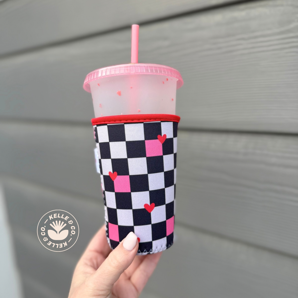 Checkered hearts Coffee Sleeve | Reusable Cup sleeve | cups