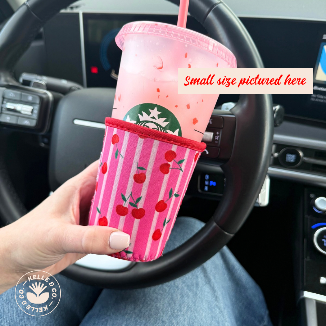 Cherry stripes reusable Coffee Sleeve | Cup sleeve | coffee