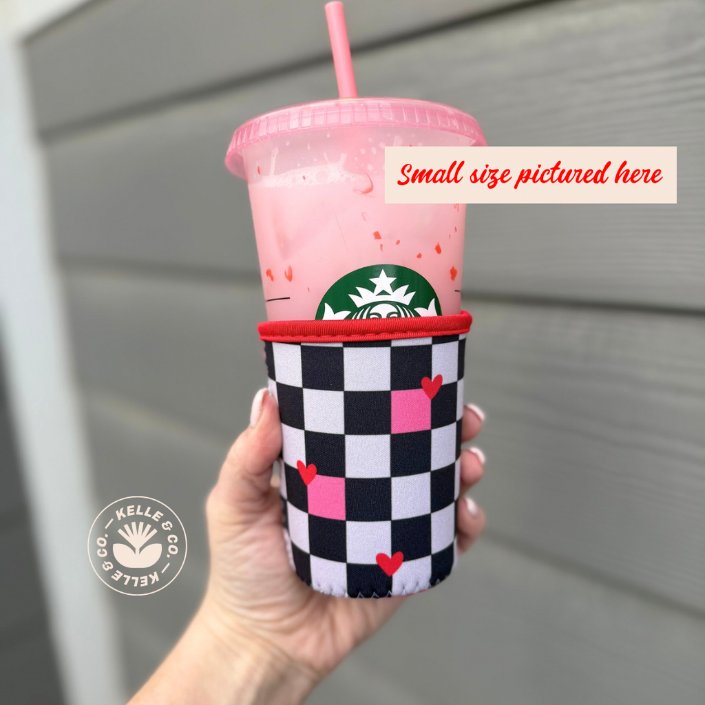 Checkered hearts Coffee Sleeve | Reusable Cup sleeve | cups