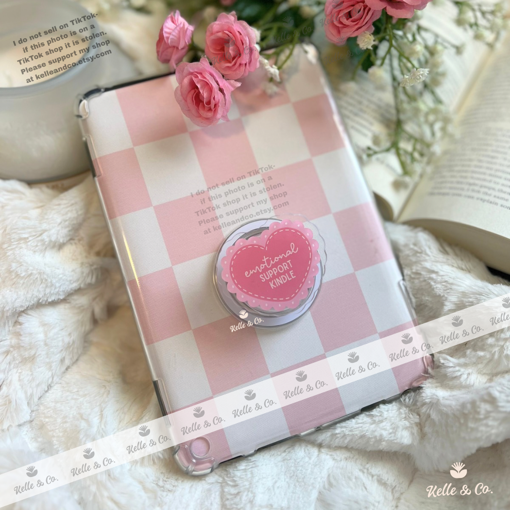 Pink emotional support kindle grip | coquette kindle grip