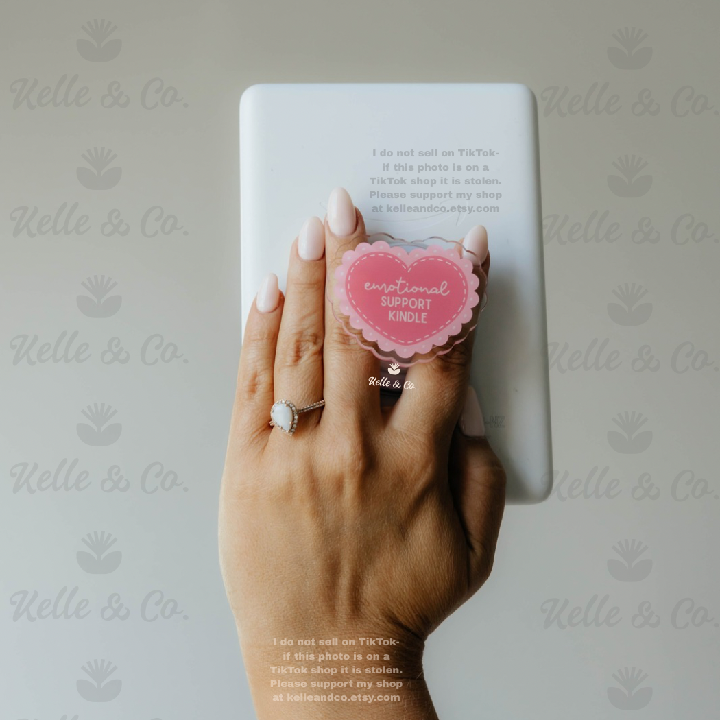 Pink emotional support kindle grip | coquette kindle grip