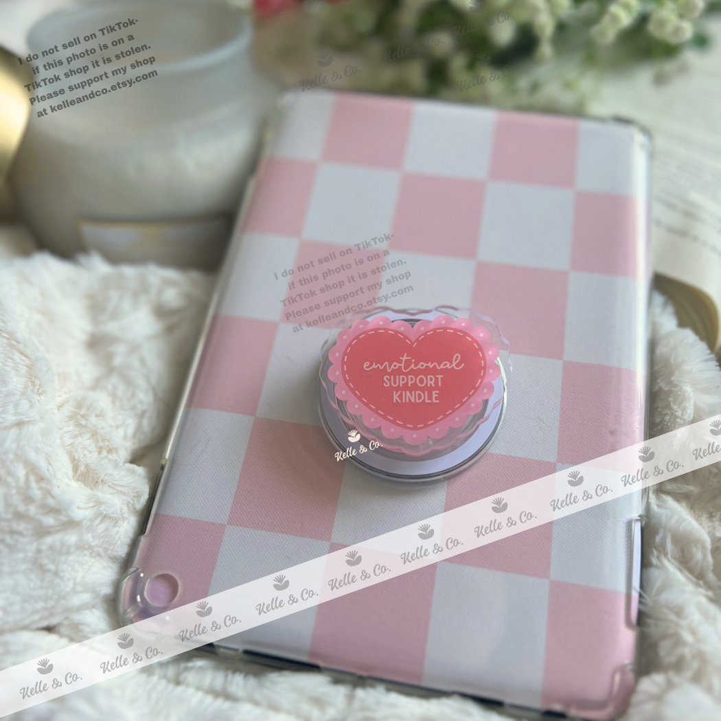 Pink emotional support kindle grip | coquette kindle grip