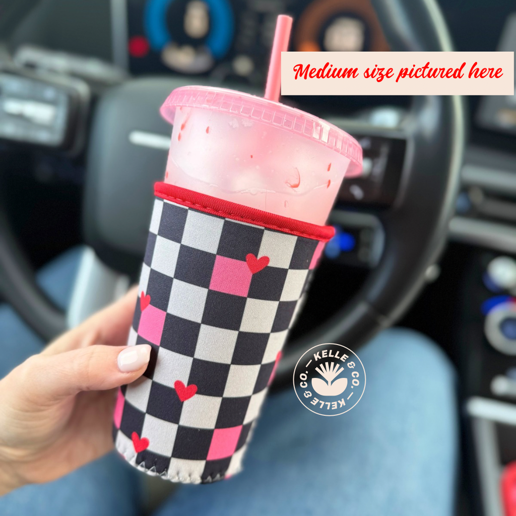 Checkered hearts Coffee Sleeve | Reusable Cup sleeve | cups