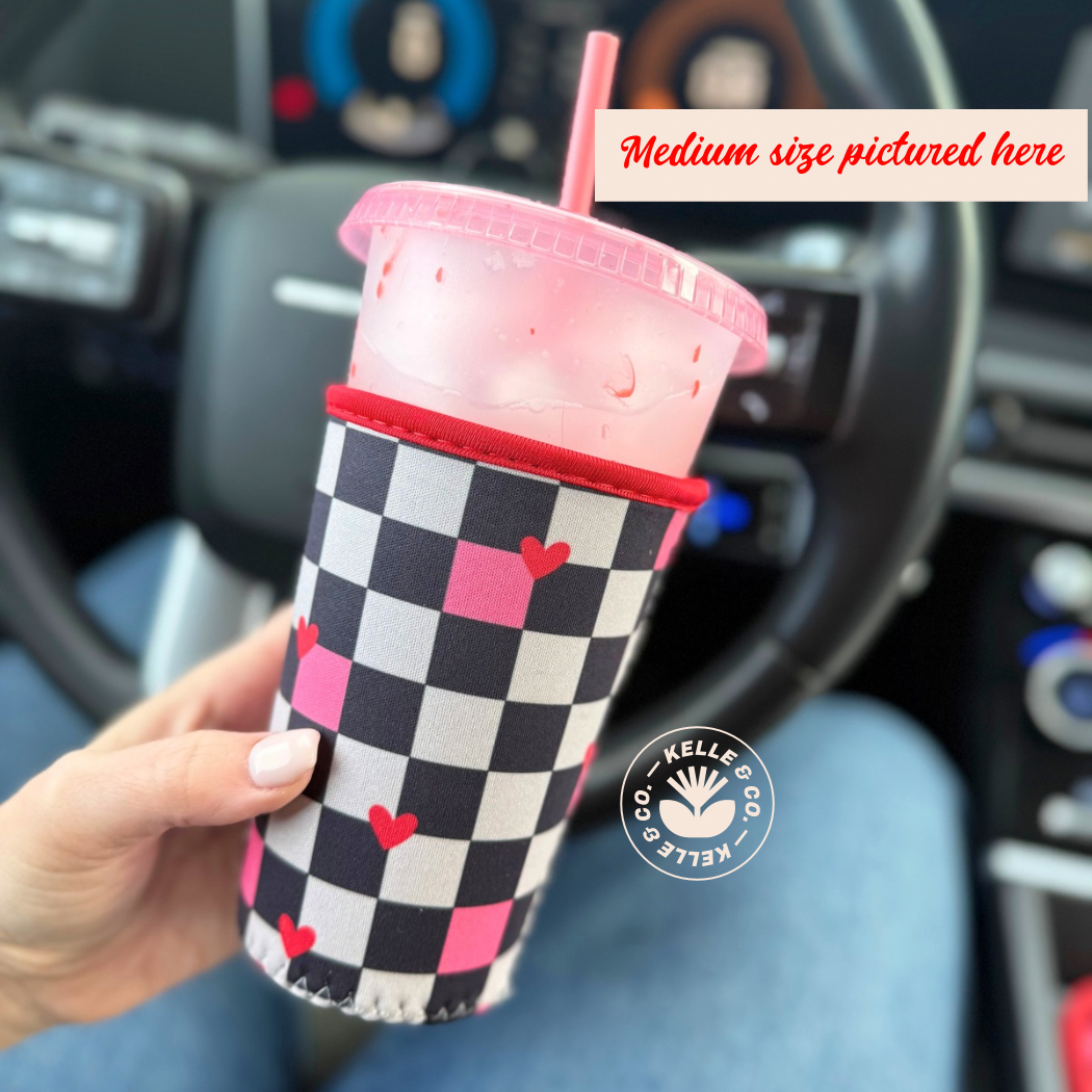 Checkered hearts Coffee Sleeve | Reusable Cup sleeve | cups