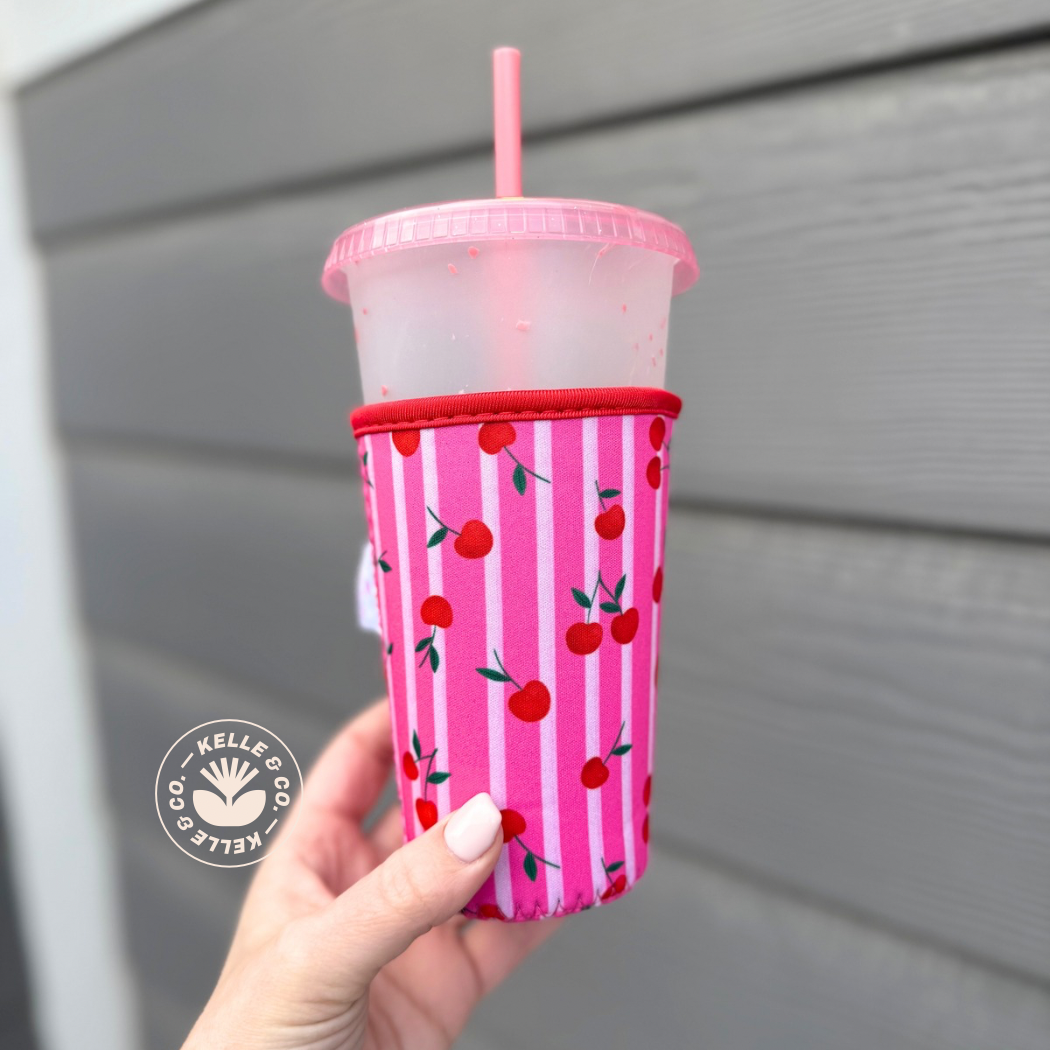 Cherry stripes reusable Coffee Sleeve | Cup sleeve | coffee